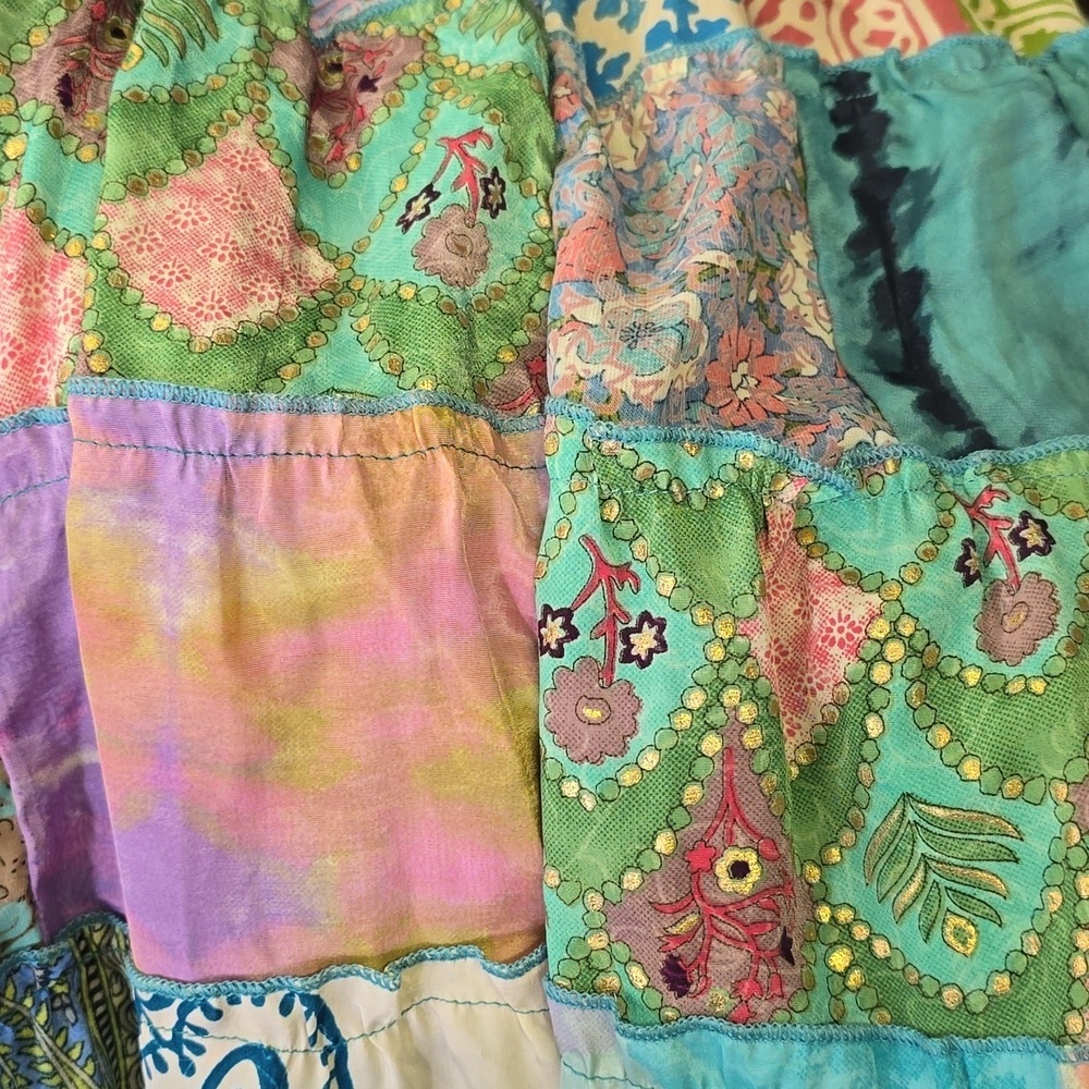 India  Boutique  Silk Hippie Boho Patchwork Maxi Tiered Skirt - Picture 4 of 12